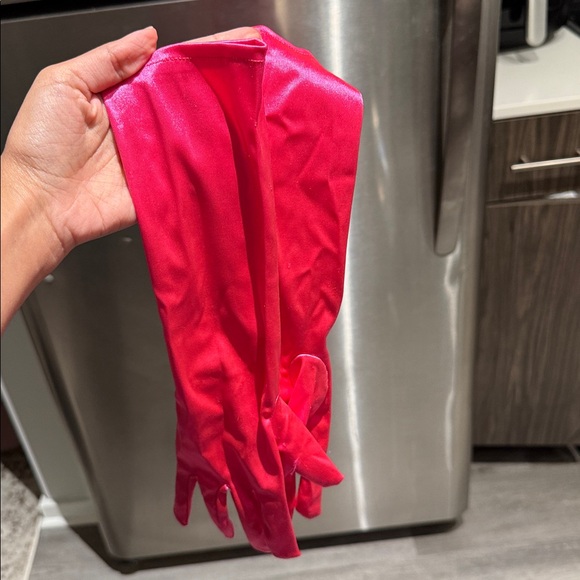 SHEIN Feather-Trim Hot Pink Party Dress with Satin Gloves - Picture 3 of 3